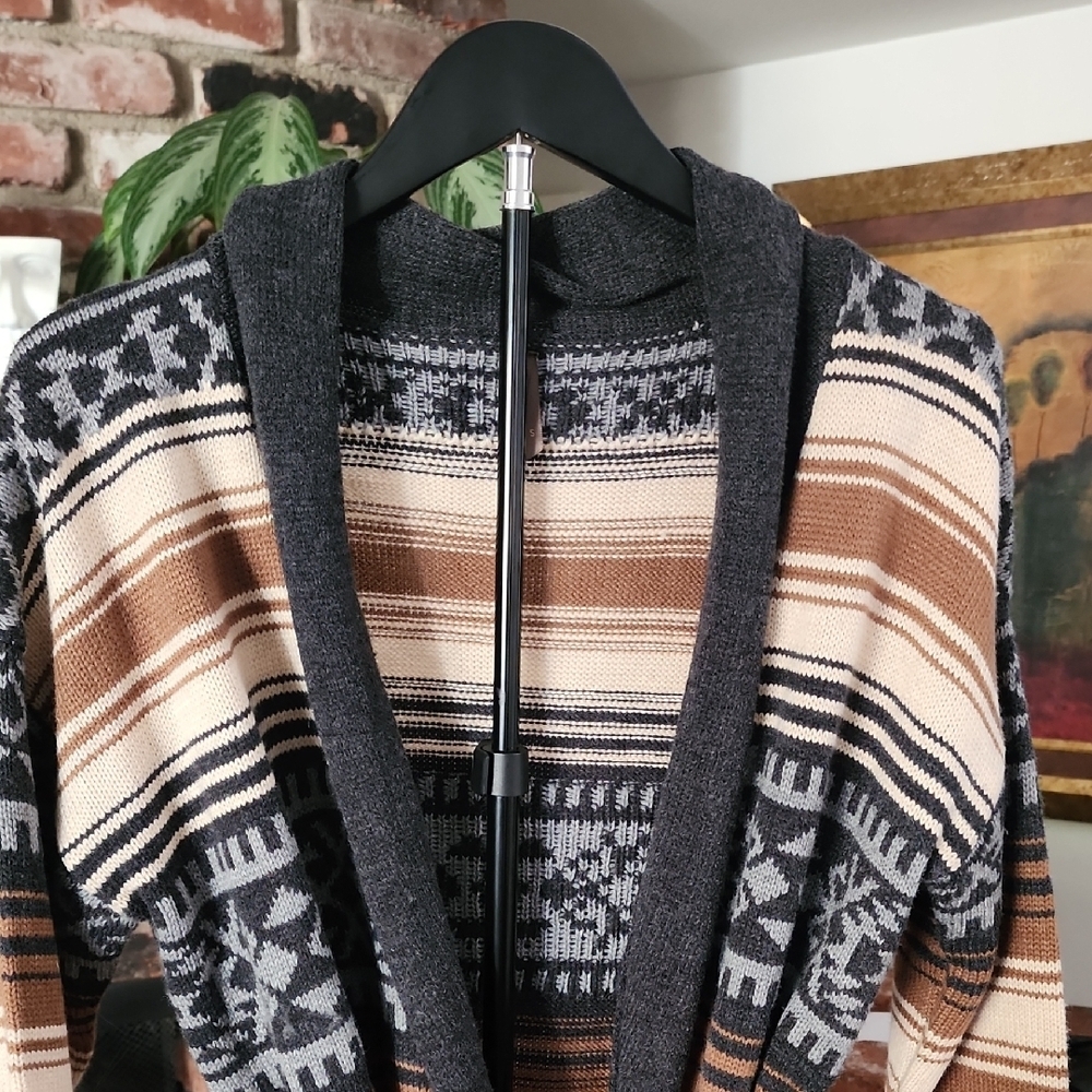 Stetson Southwestern Shawl Collar Cardigan Belted Fair Isle Boho Western Women’s - Picture 2 of 13